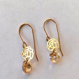 Vintage 14K GF dangle earrings with rose and sparkly citrine color stones